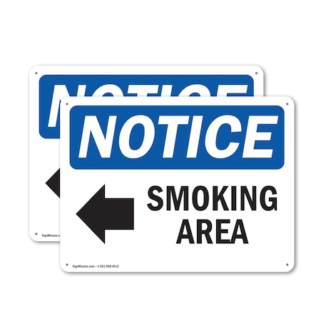 Signmission Smoking Area (Left Arrow), 24 in W x Rectangle, Aluminum OS-2PACK-NS-A-1824-L-18352